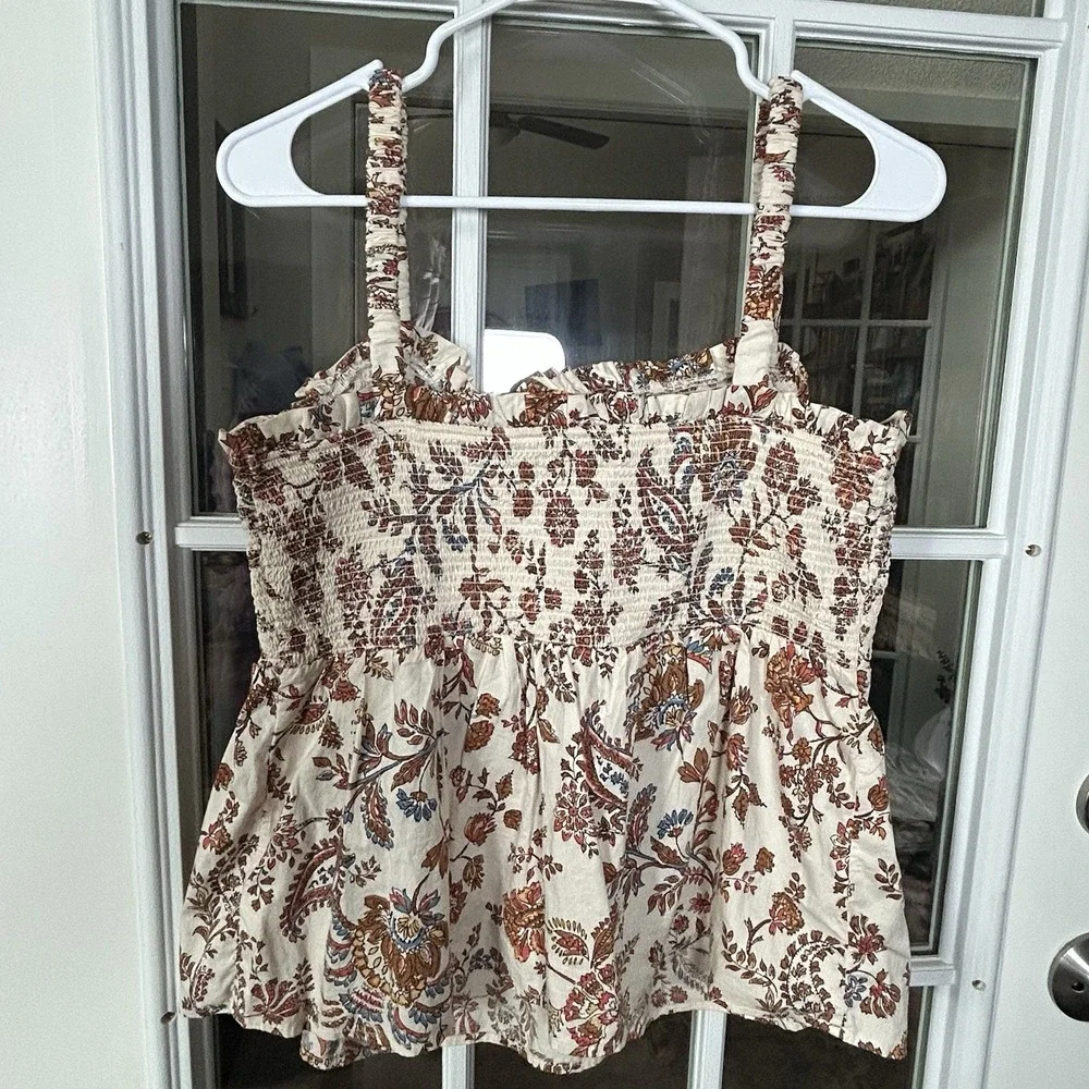 Old Navy Floral Smocked Bodice Peplum Tank Top Womens Large Earth Tones Boho - Picture 7 of 12